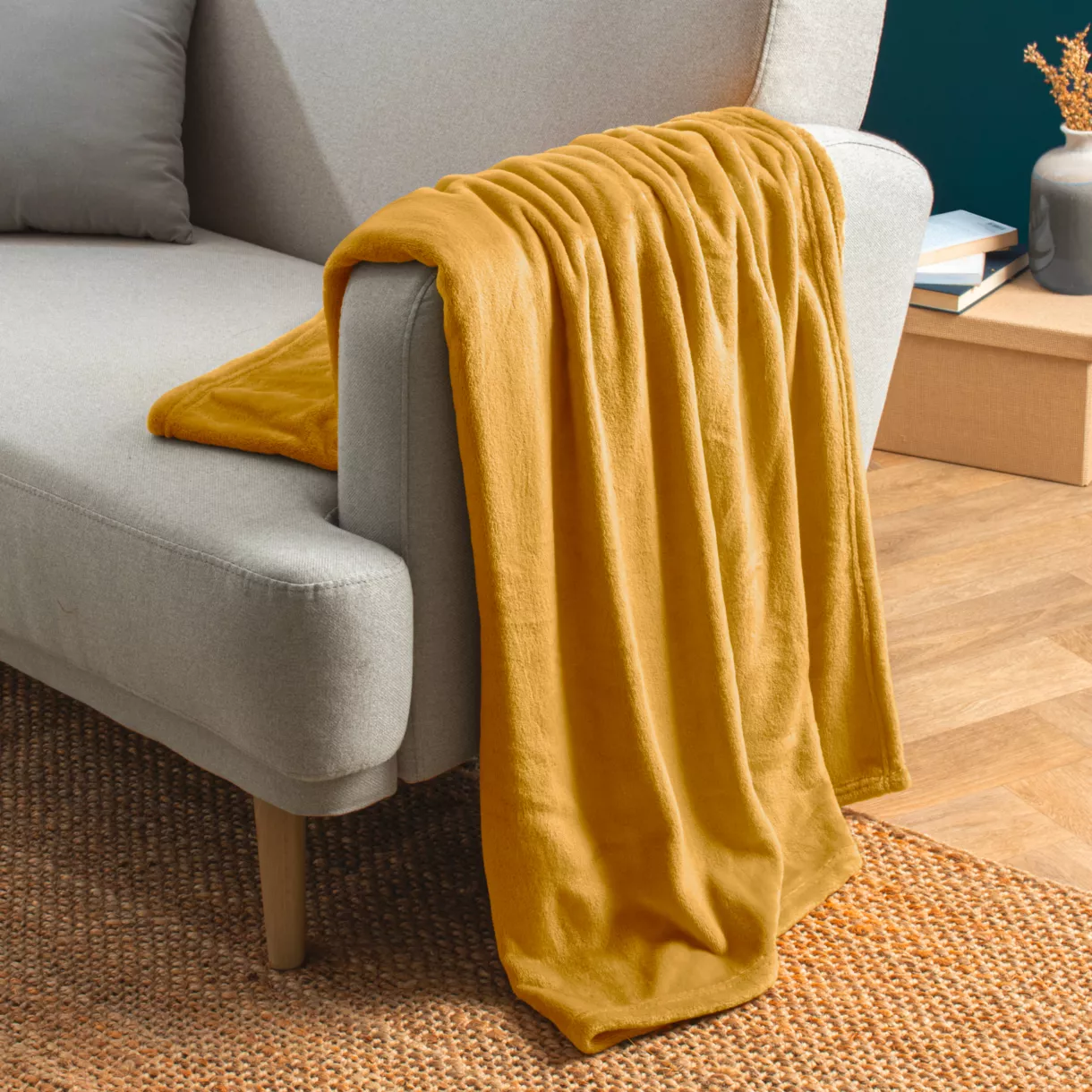 Manta suave en franela (125 x 150 cm) Didou Mostaza Amarilla
