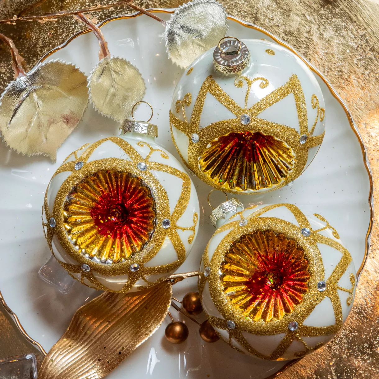 Lot de 3 boules de Noël en verre (D80 mm) Impérial Or