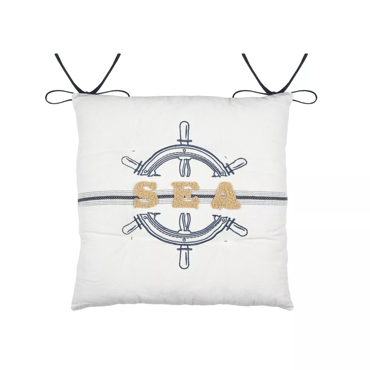 Coussin de chaise carré coton (38 x 38 cm) Maritime Bleu marine