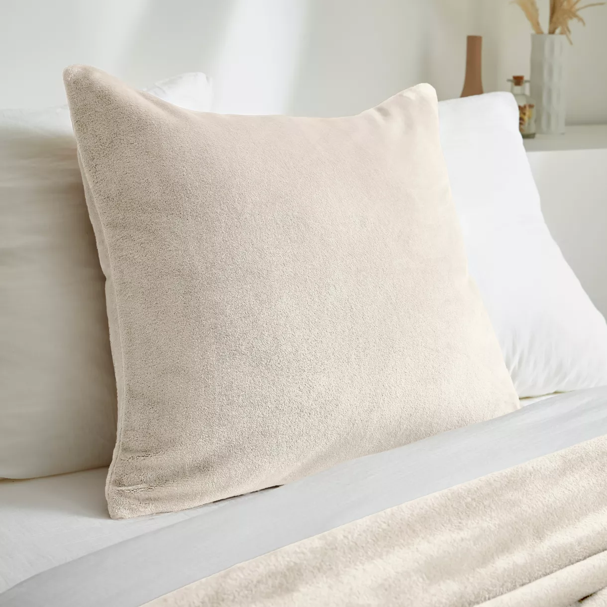Funda de cojín cuadrada en franela (60 x 60 cm) Didou Beige greige