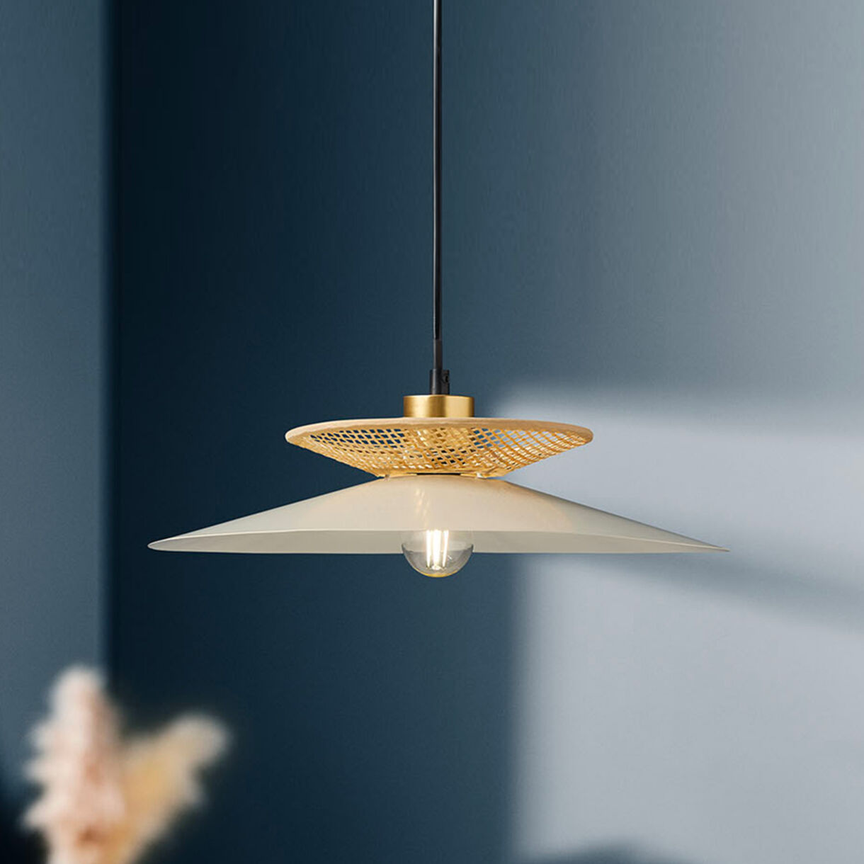 Suspension lumineuse métal et bambou (D36 cm) Envertito Beige