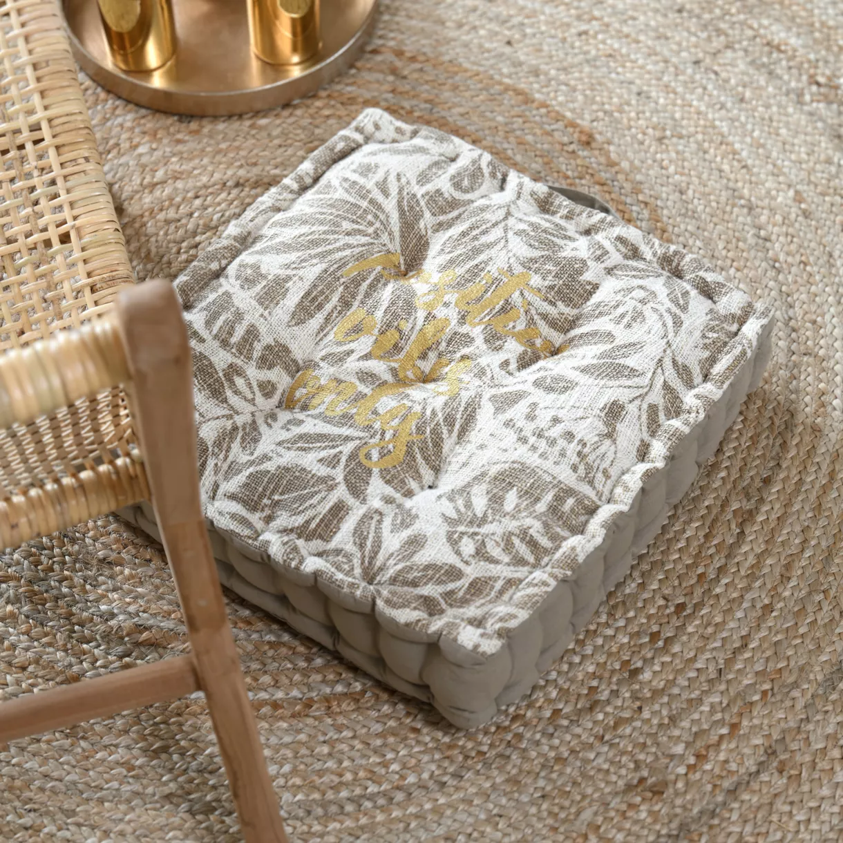 Vierkant katoenen vloerkussen laag (45 x 45 cm) Hemera Taupe