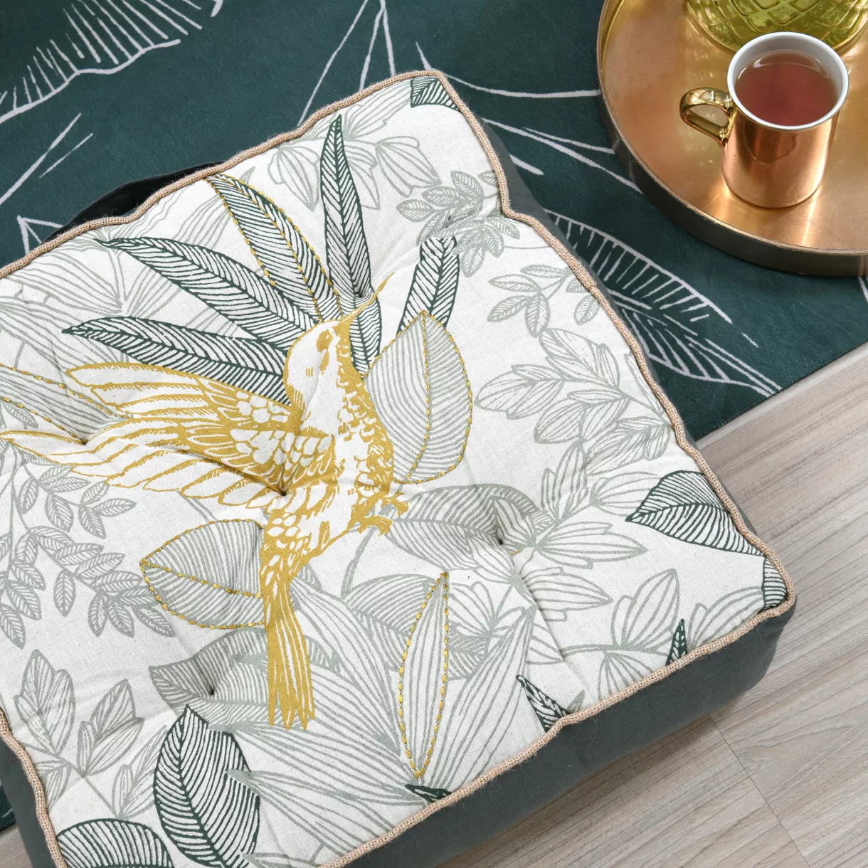 Coussin de sol carré coton bas (45 x 45 cm) Botanys Vert