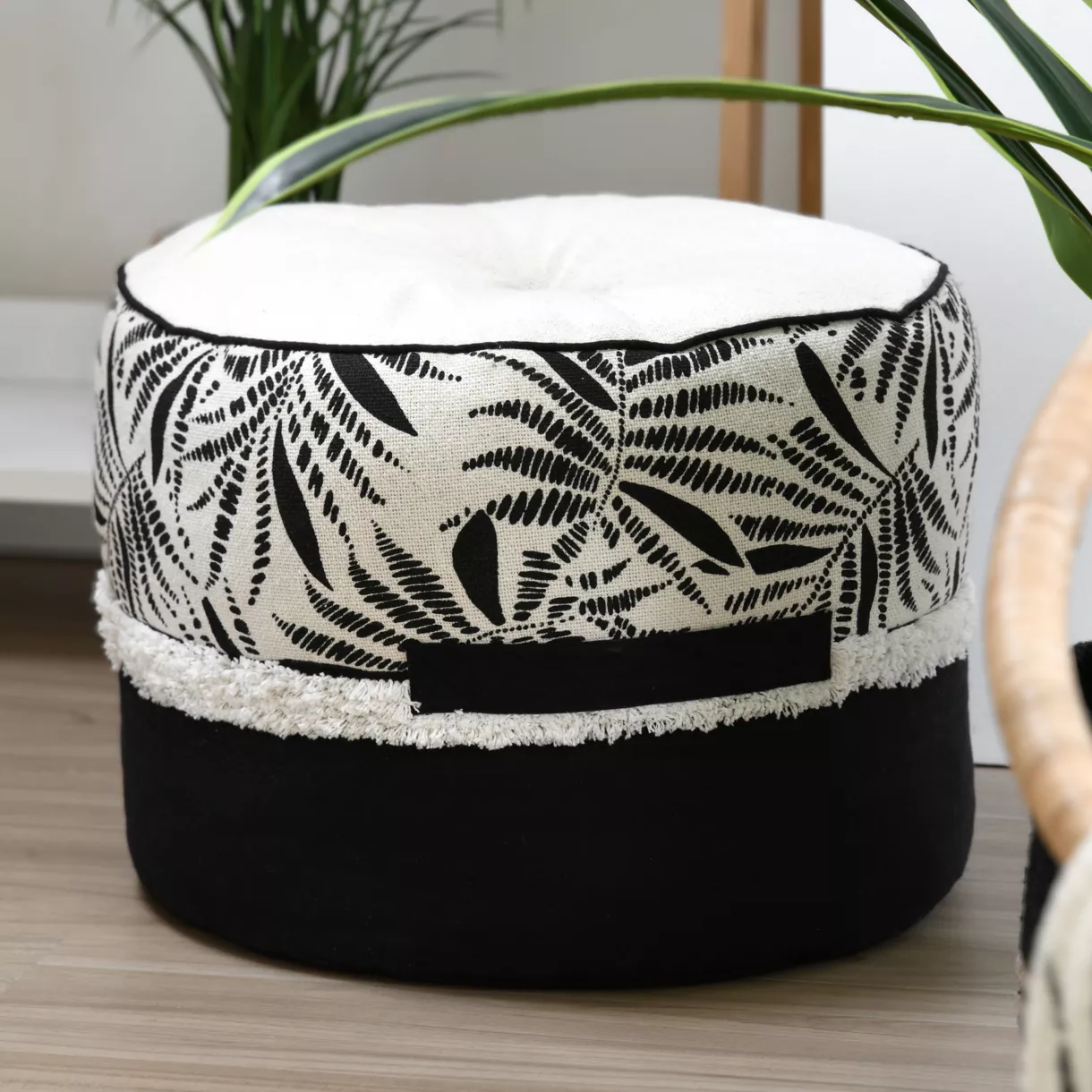 eminza Coussin de sol rond coton haut (40 x 30 cm) Ziana Noir