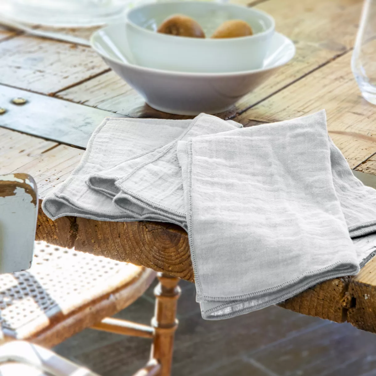 Lot de 3 serviettes gaze de coton Gaïa Gris nuage 1