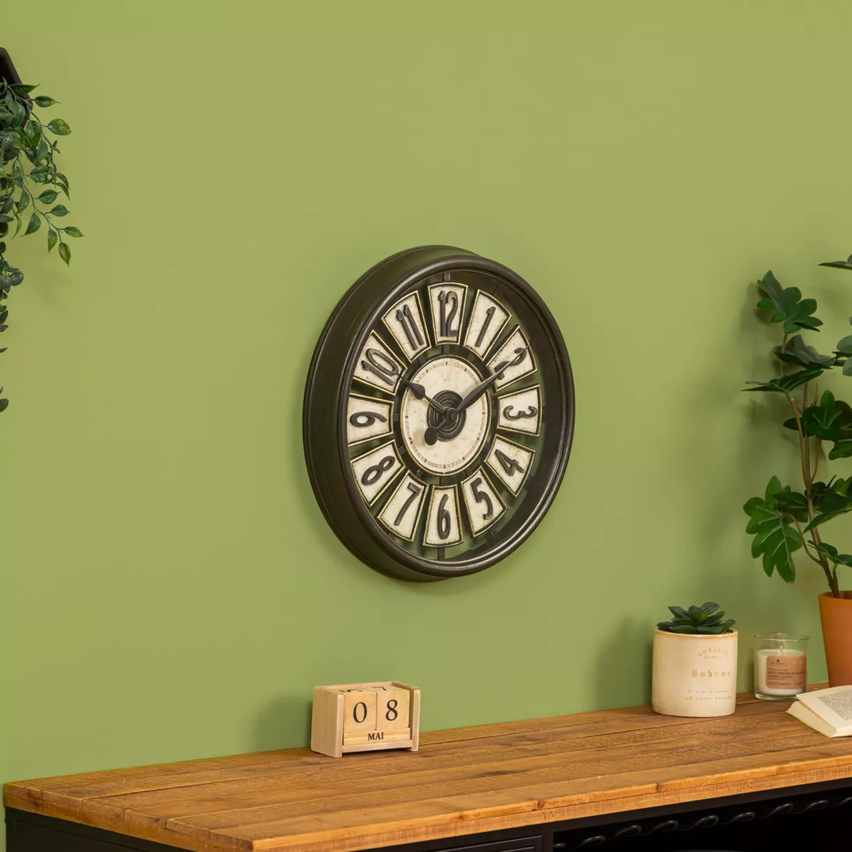 eminza Horloge murale (D39 cm) Davy Noir
