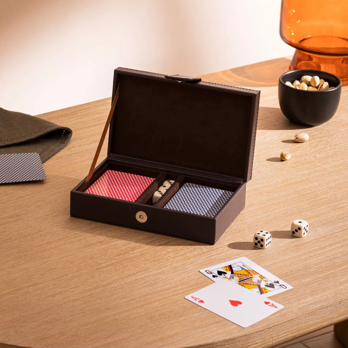 eminza Coffret jeu Cartes bois (19 cm) Jule Marron