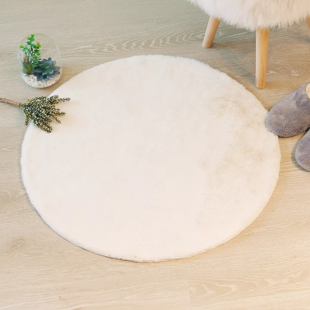 Tapete redondo de pelo sintético (118 cm) Jona Marfil