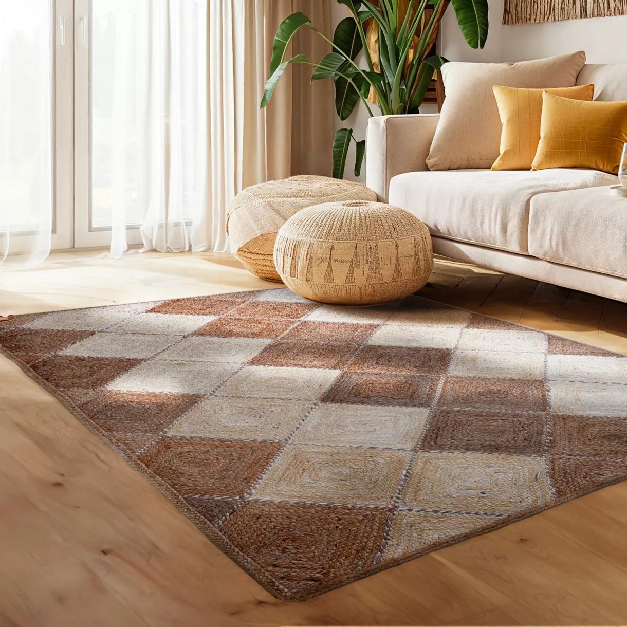 Rechthoekig woonkamer tapijt van handgevlochten jute (160 x 230 cm) Advay Beige