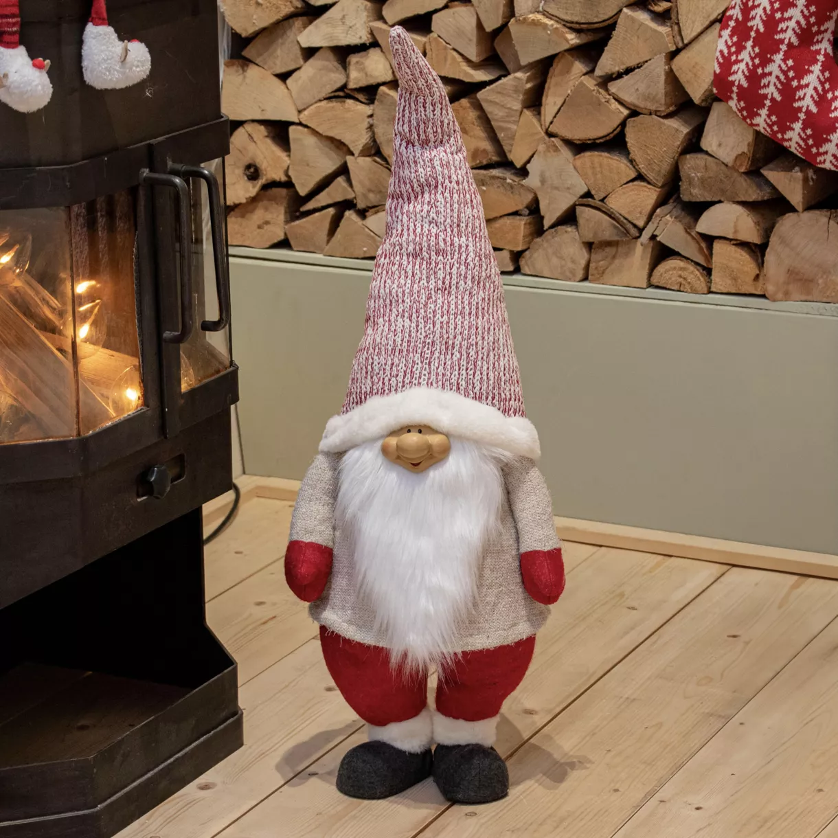 Handgemaakte Kerst kabouter (H85 cm) Lachend en witte baard