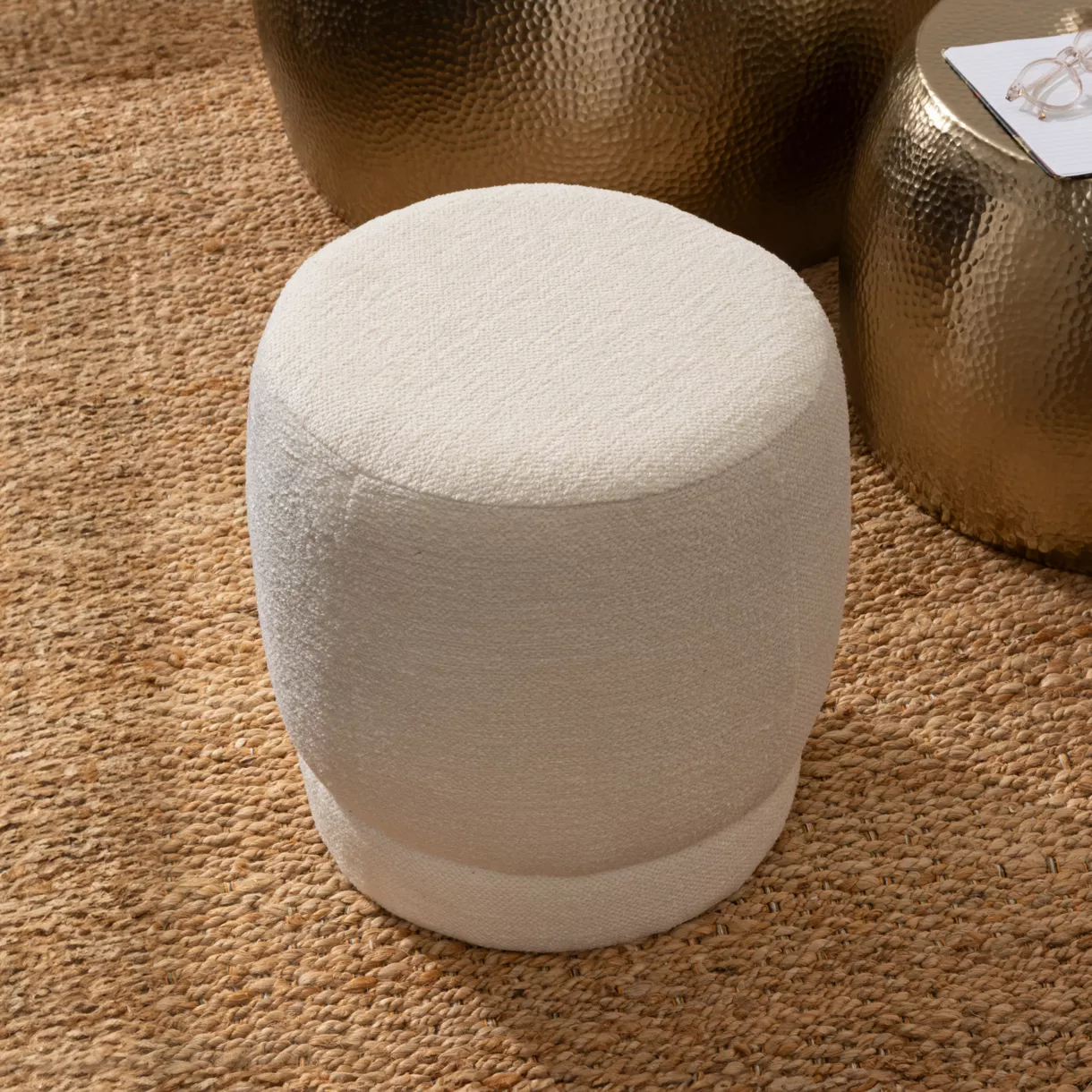 Pouf bouclette (D39 cm) Améa Blanc