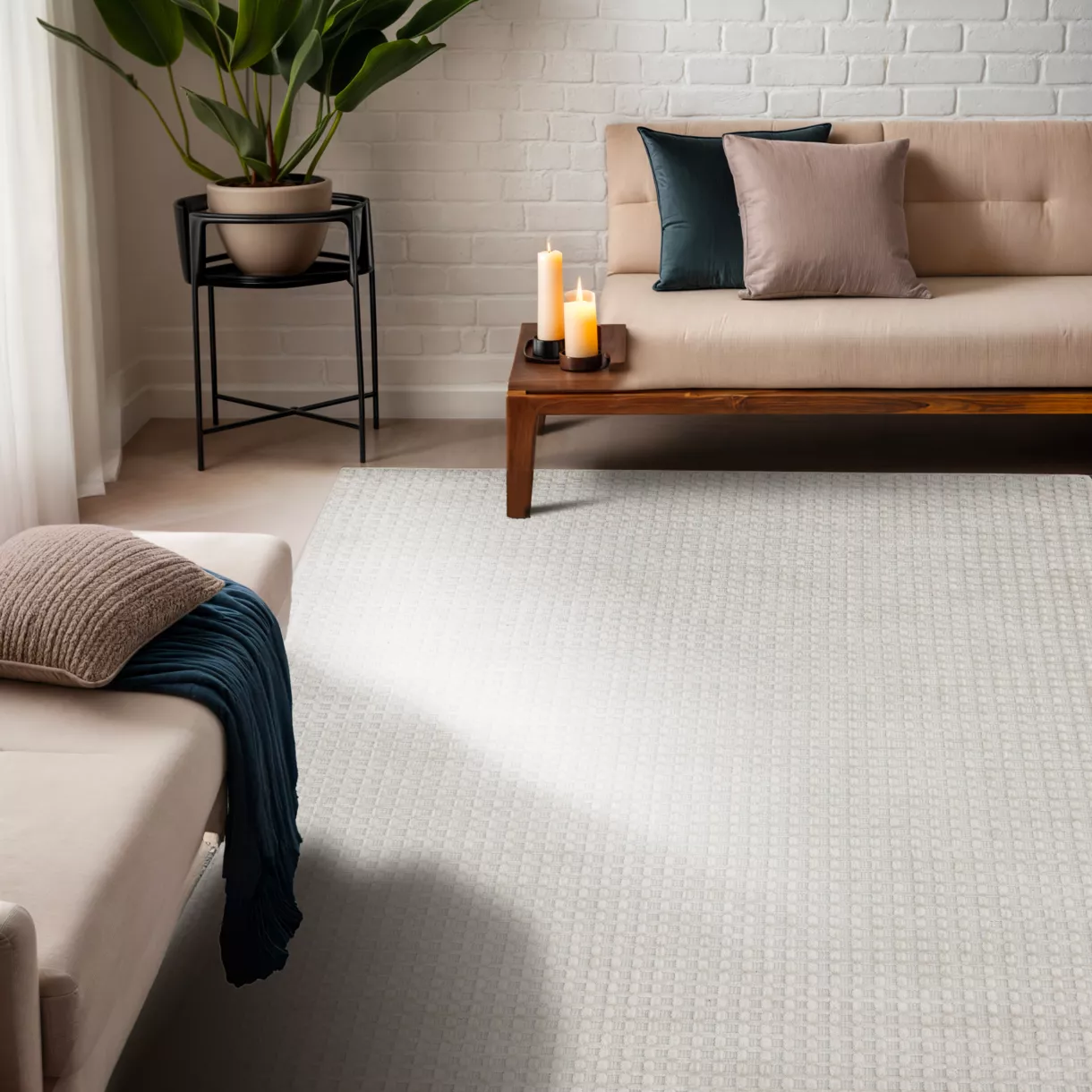 Alfombra rectangular de salón tejida (140 x 200 cm) Ravi Beige pampa