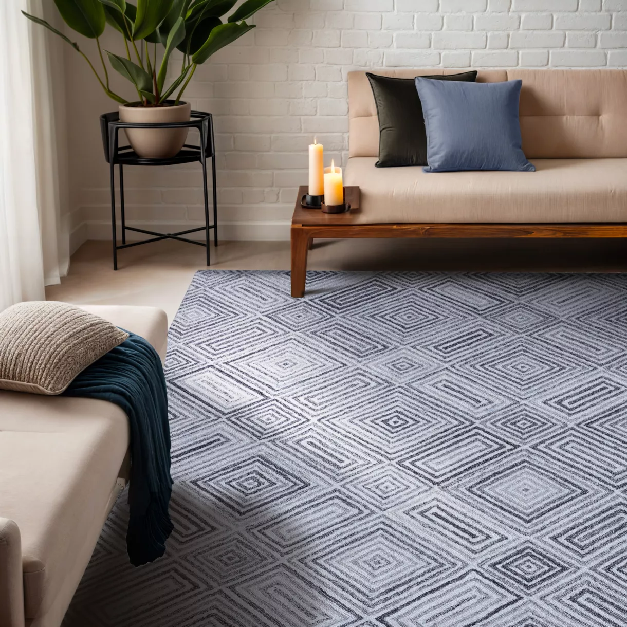 Alfombra rectangular de salón de material reciclado tuftada (160 x 230 cm) Shelton Gris