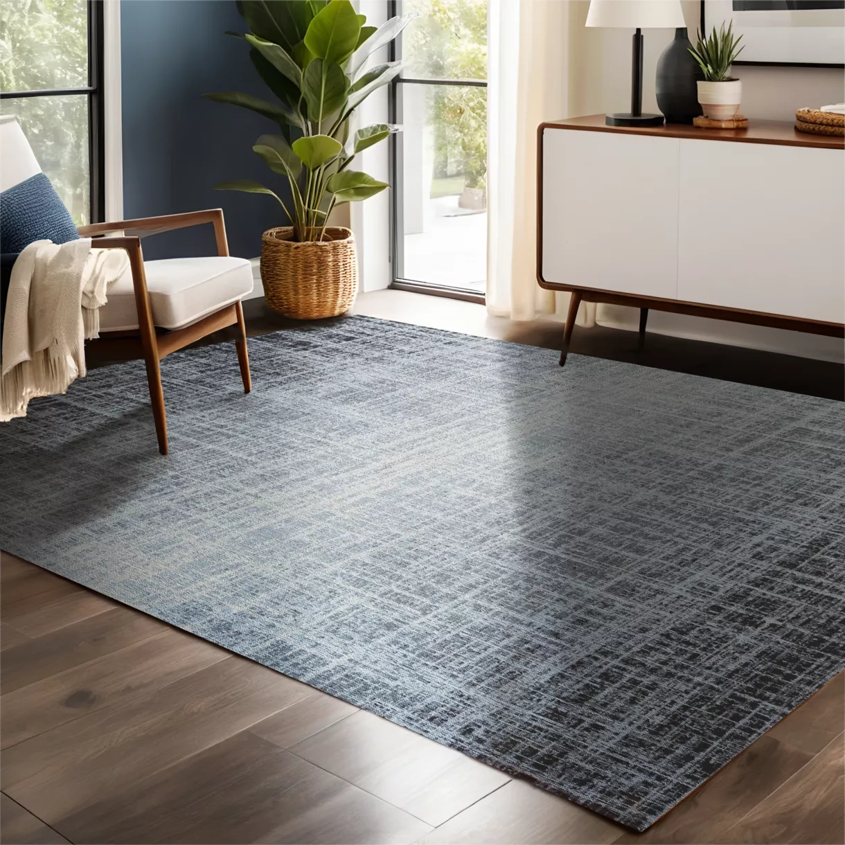 Alfombra rectangular de salón de jacquard (140 x 200 cm) Shiraz Plata