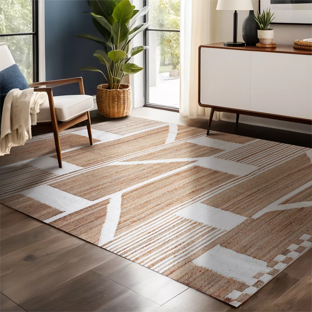 Alfombra rectangular de salón de yute (140 x 200 cm) Paris Beige