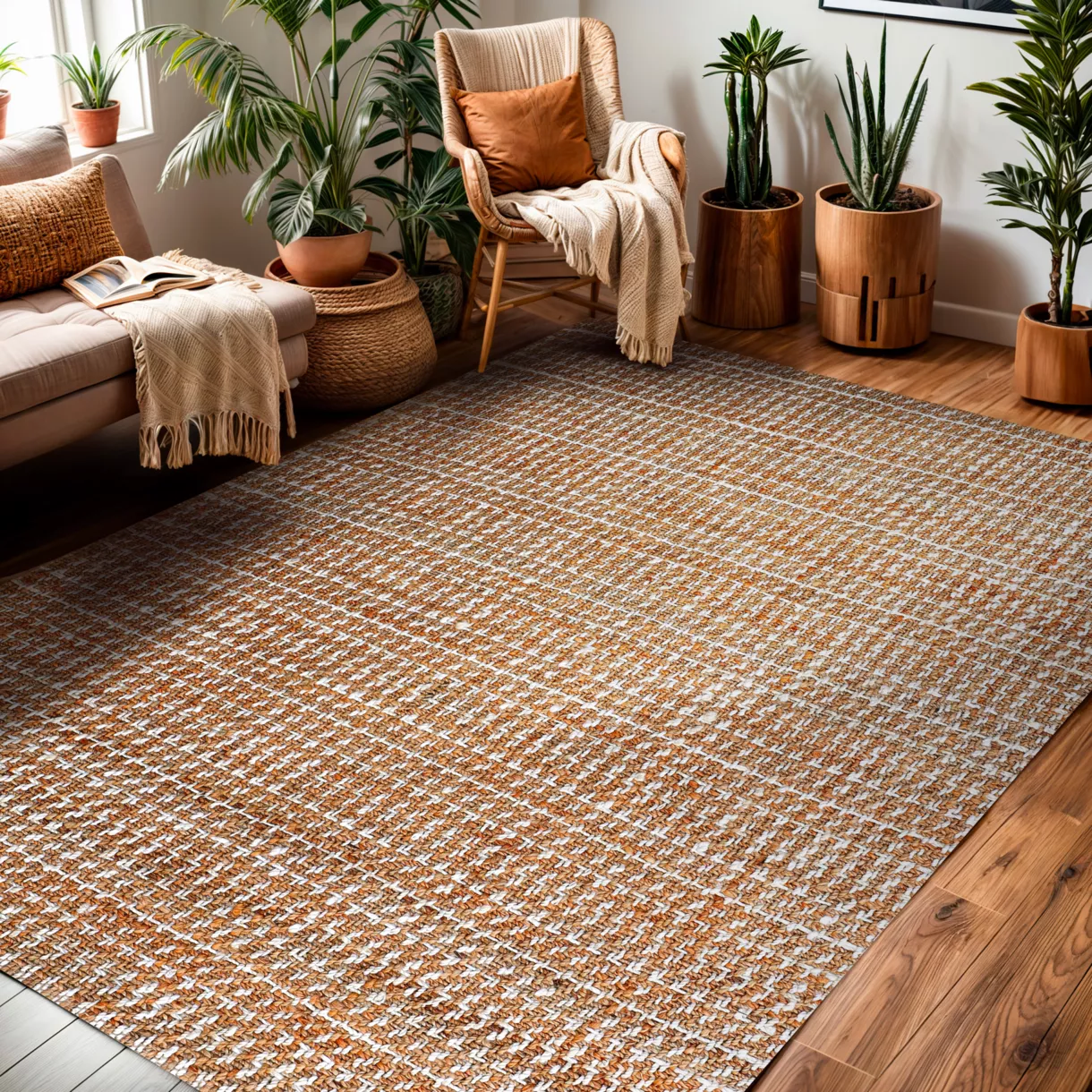 Alfombra rectangular de salón de yute tejida a mano (160 x 230 cm) Weston Marrón