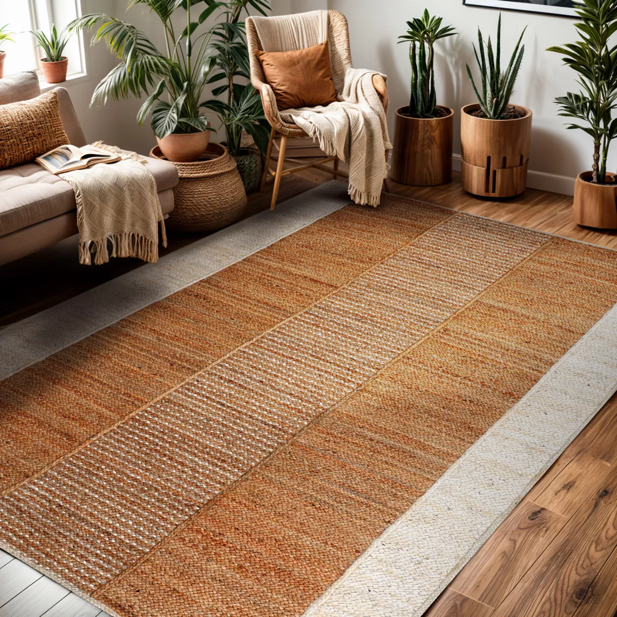 Alfombra rectangular de salón de yute tejida a mano (160 x 230 cm) Hudson Marrón