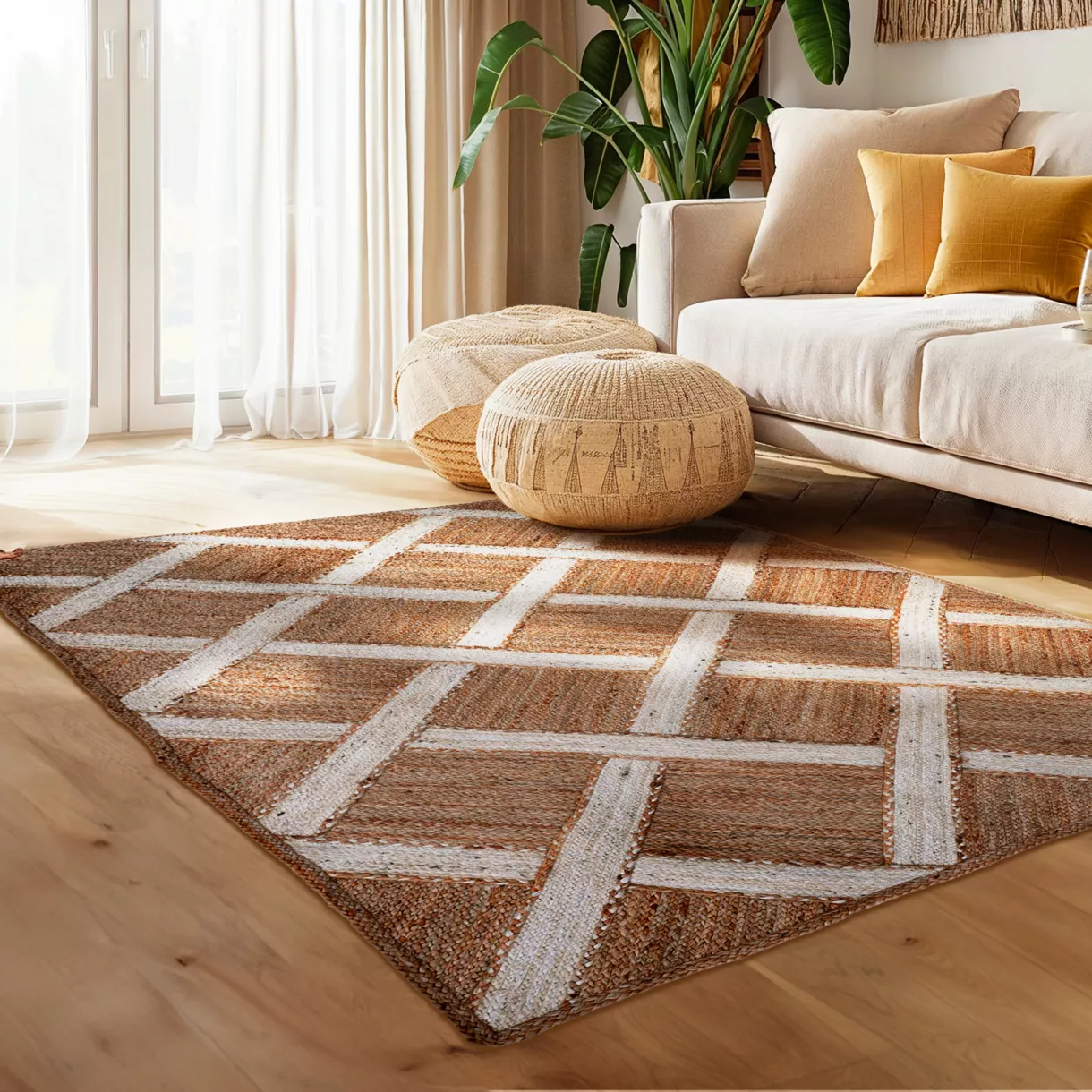 Alfombra rectangular de salón de yute tejida a mano (140 x 200 cm) Akira Marrón
