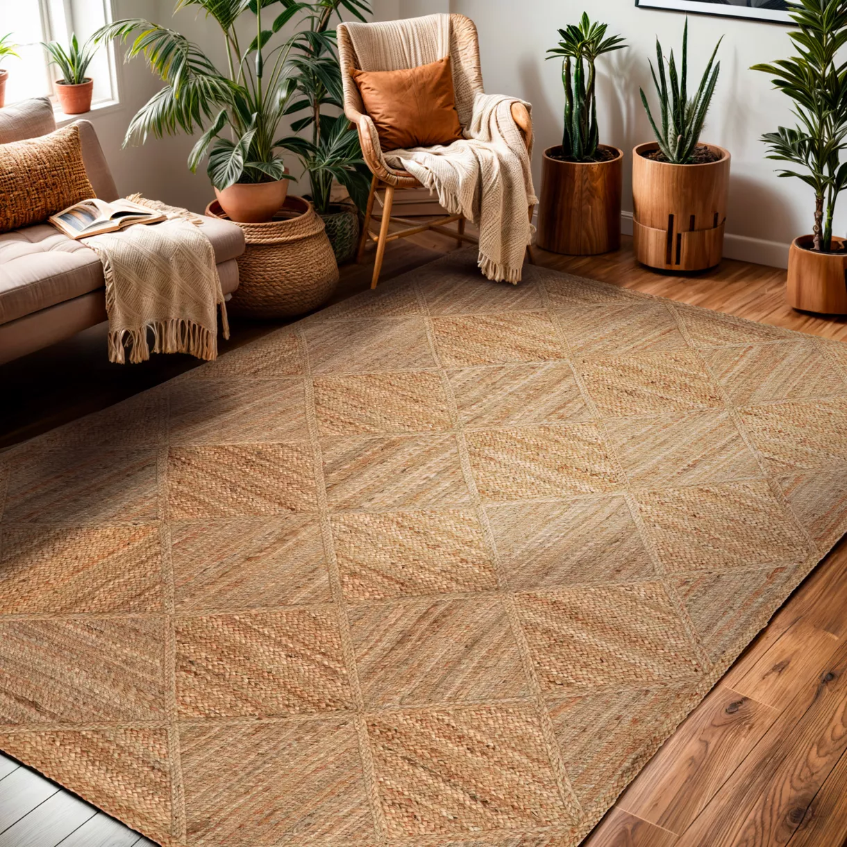 Alfombra rectangular de salón de yute tejida a mano (160 x 230 cm) Anaya Marrón