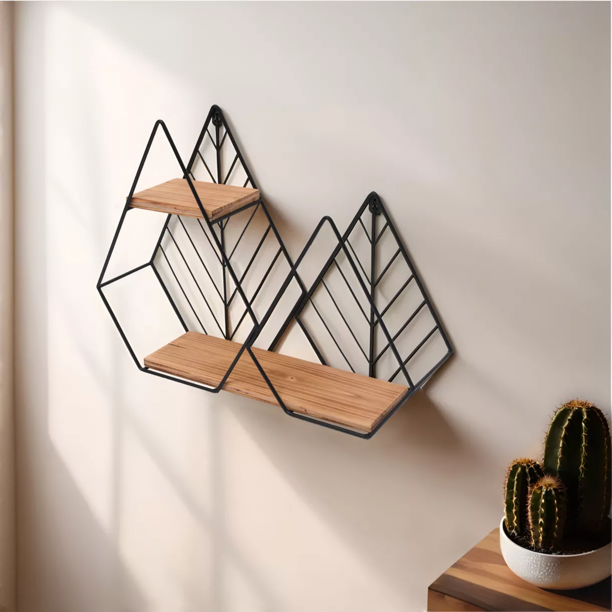 Wandplank van hout en metaal (48 x H36 cm) Urban Loft Zwart