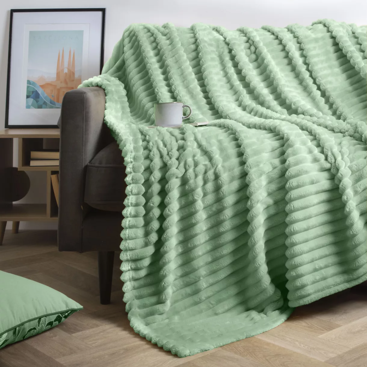 Plaid doux (220 x 240 cm) Dune Vert sauge