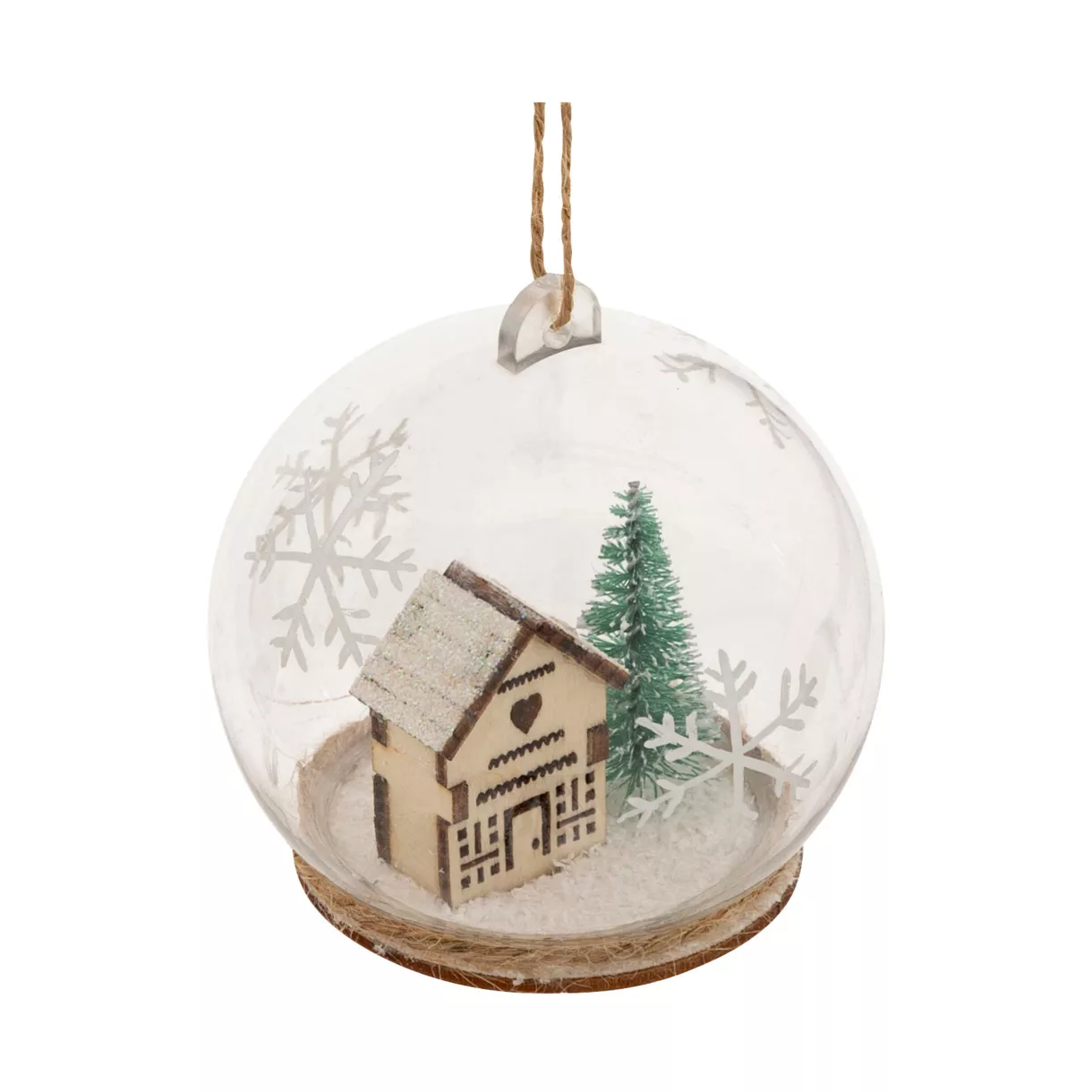 Kerstbal (D80 mm) Huis en sneeuwvlokken