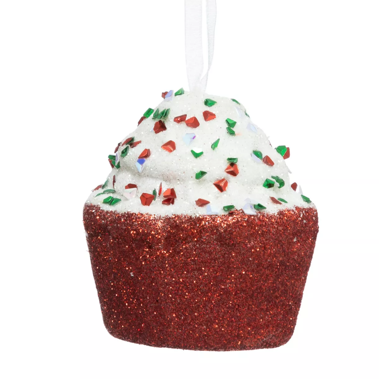 eminza Cupcake de Noël à suspendre (H6 cm) Gourmandise Rouge pailleté