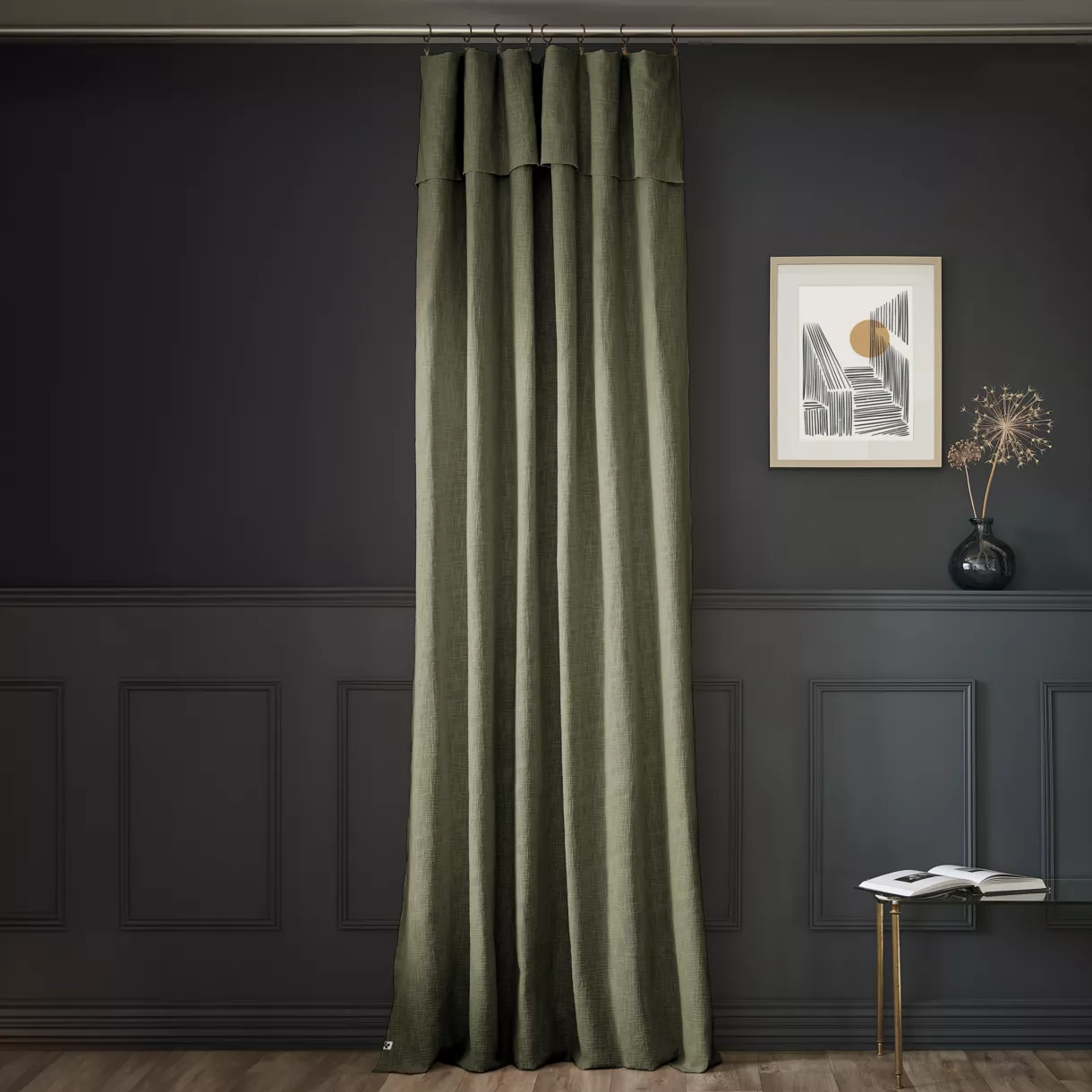 Cortina de algodón ajustable (140 x max 270 cm) Sixtine Verde romero