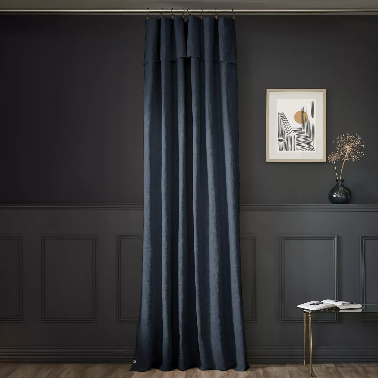 Rideau ajustable + 8 anneaux pince  140 x 270 cm Slub SIXTINE Minuit
