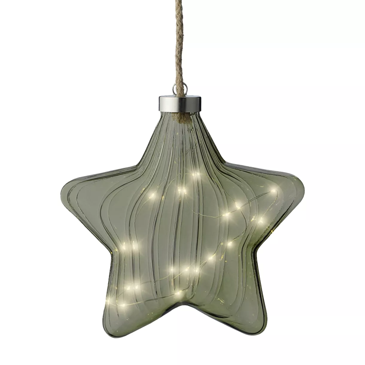 Étoile lumineuse en verre à piles 15 LED (D20 cm) Vintage Thé vert/blanc chaud