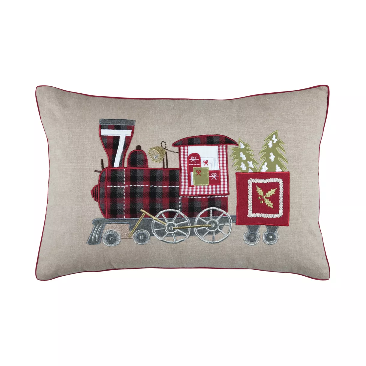 Rechthoekig katoenen Kerstkussen (40 x 60 cm) Locomotief Taupe Oudejaarsavond