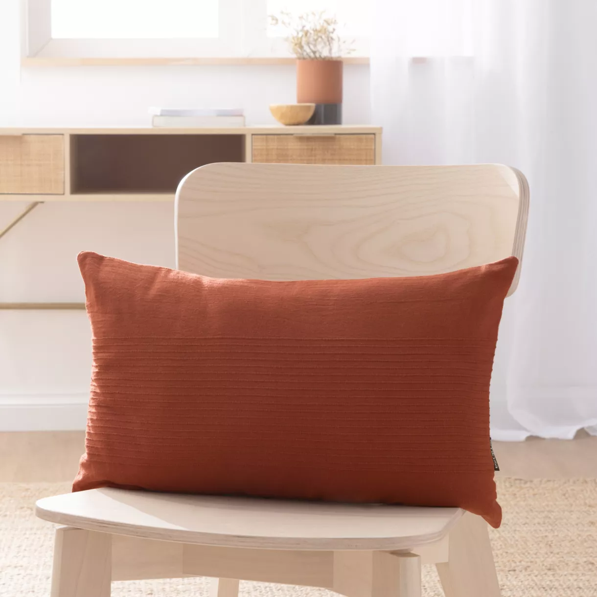 Housse de coussin rectangulaire coton tissé (30 x 50 cm) Léa Terracotta