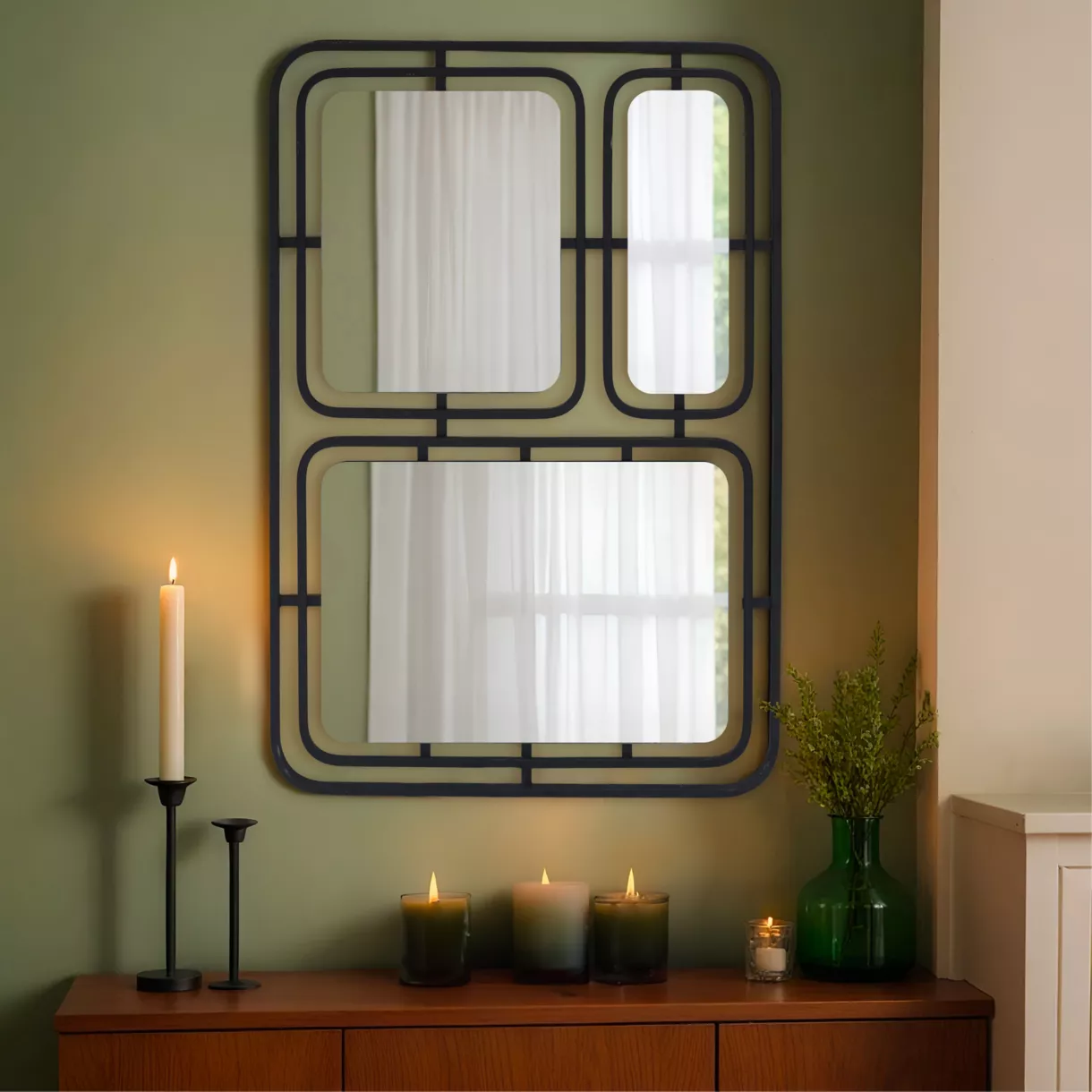 Metalen wandspiegel (H80 cm) Metallic Zwart Weerspiegeling