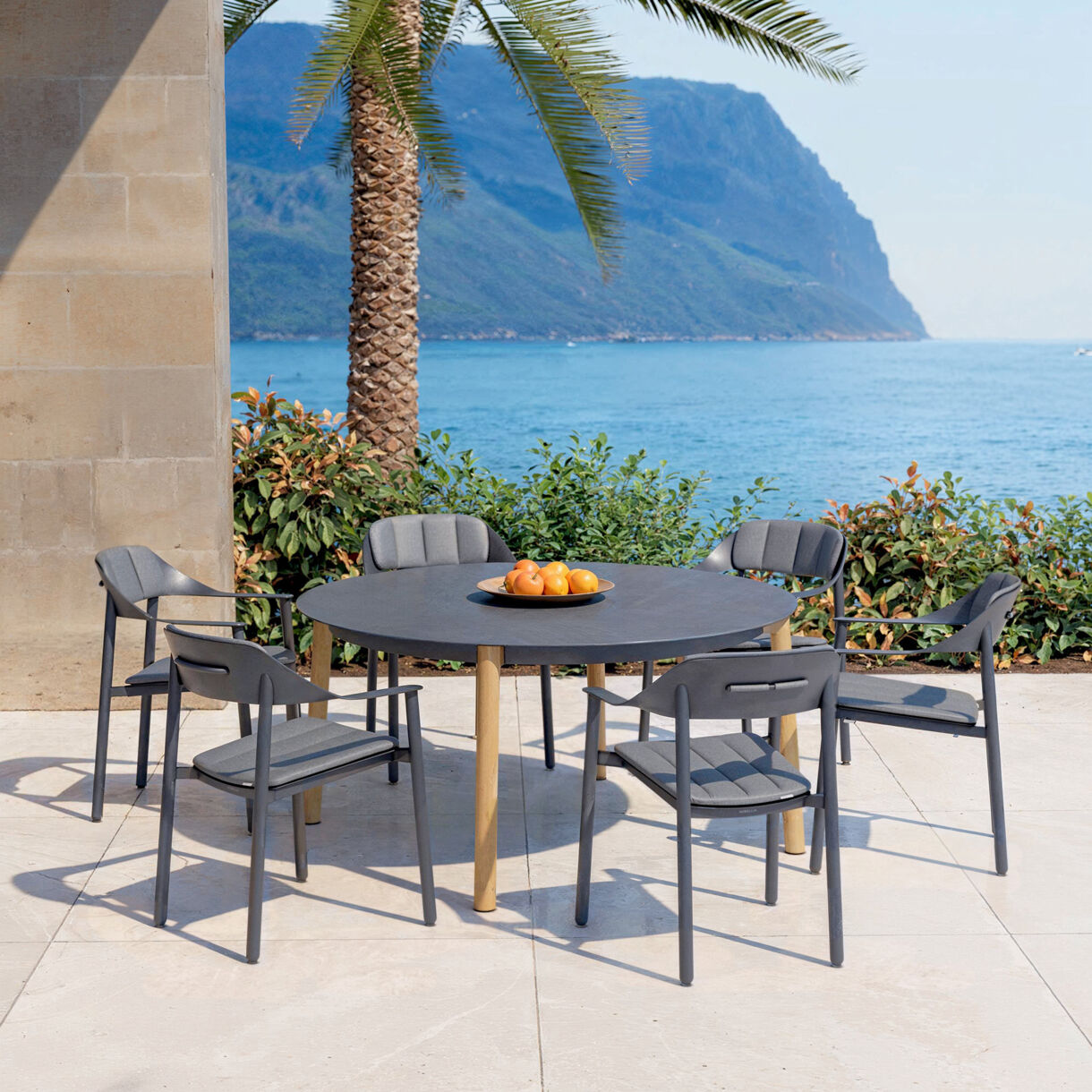 Table de jardin ronde aluminium 6 places (D149 cm) Monte Carlo - Gris anthracite