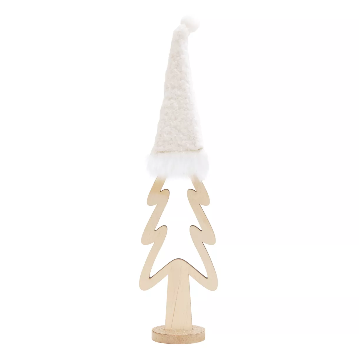 Sapin de Noël en bois à poser (H33 cm) Bonnet Blanc