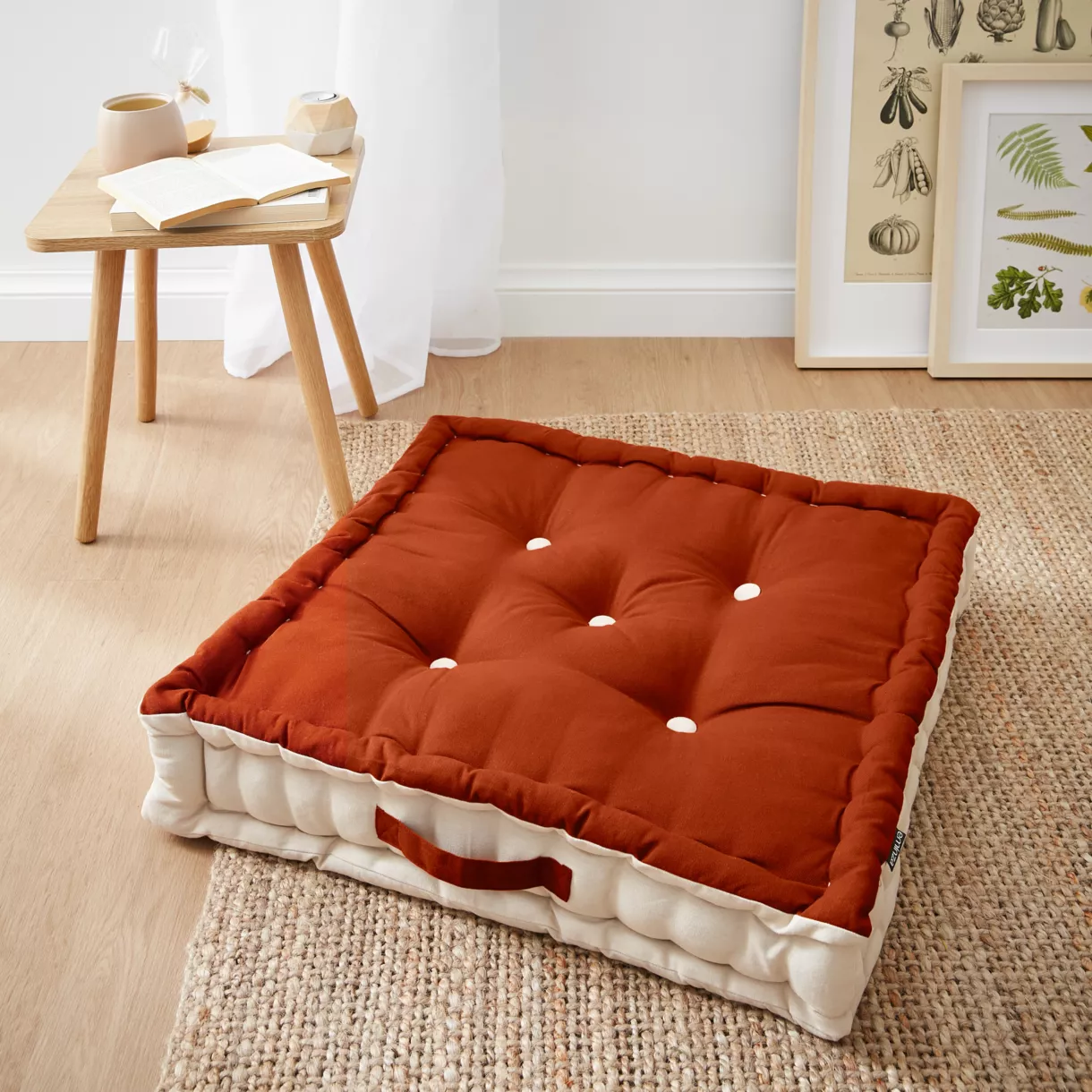Coussin de sol carré coton (60 x 60 cm) Pixel Bicolore Terracotta / beige