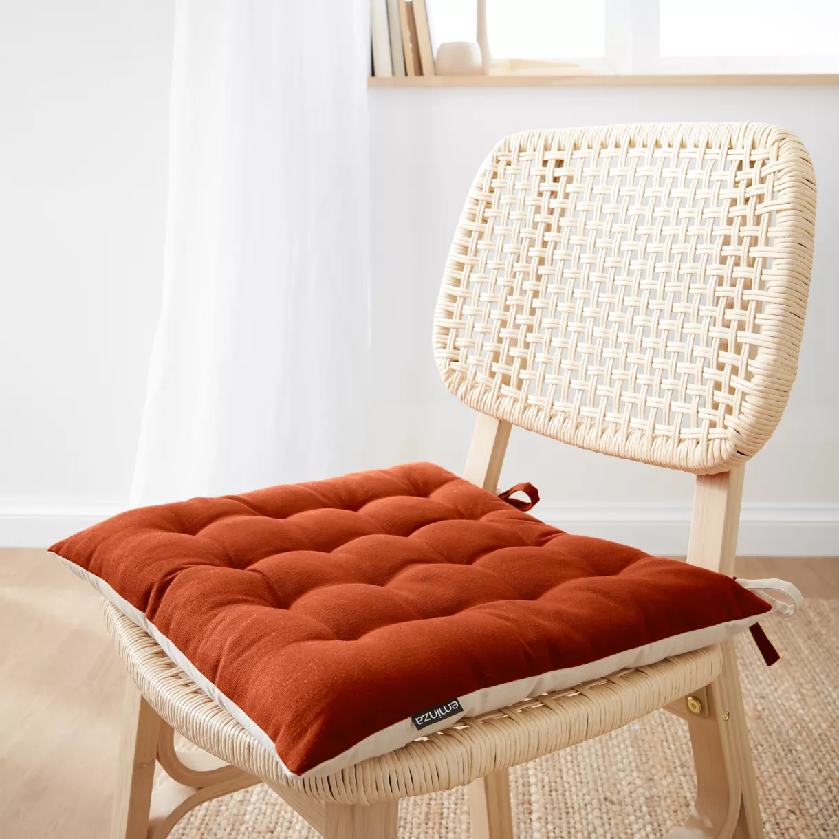 Galette de chaise carrée coton (40 x 40 cm) Pixel Bicolore Terracotta / beige