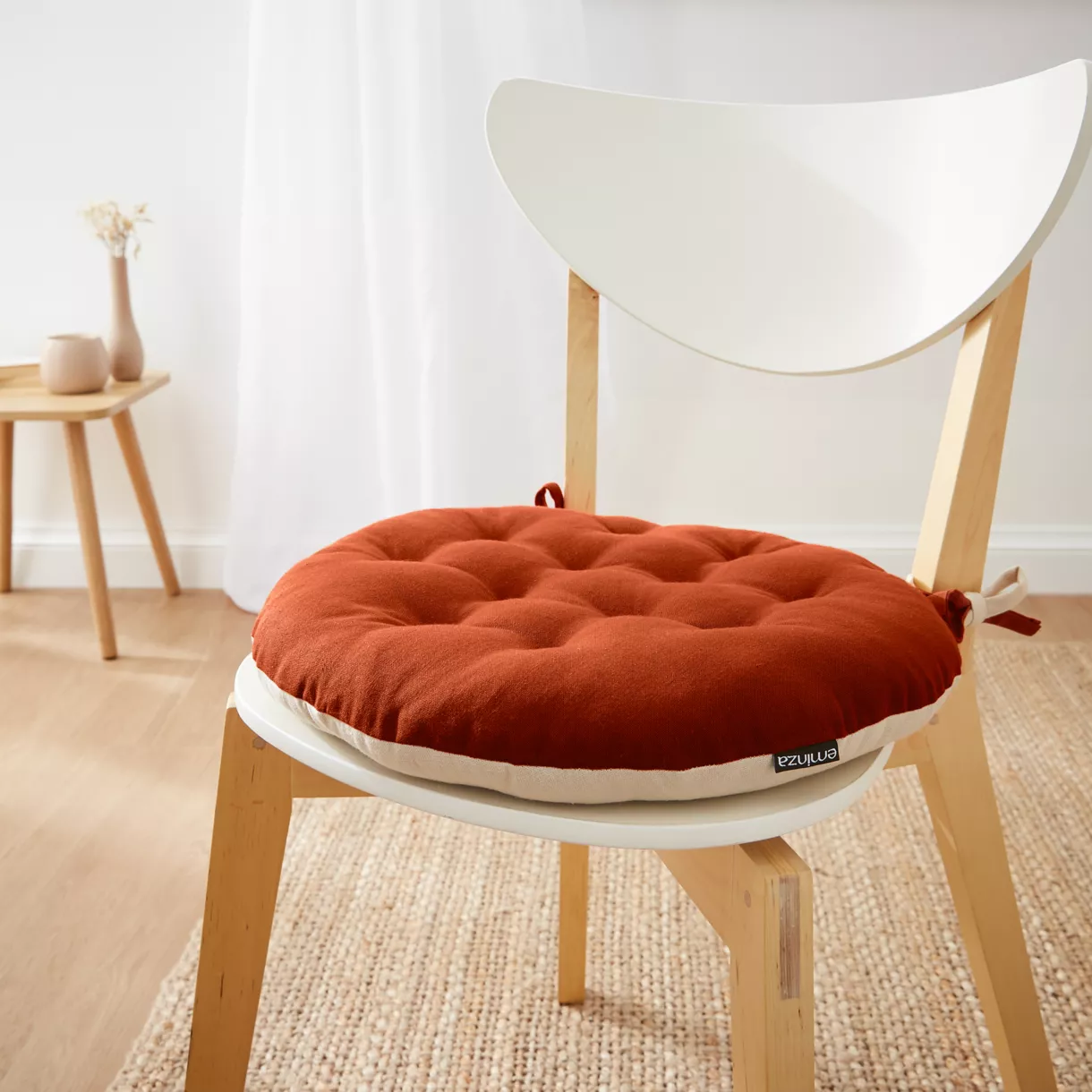 Stoelkussen rond katoen (40 cm) Pixel Tweekleurig Terracotta / Beige