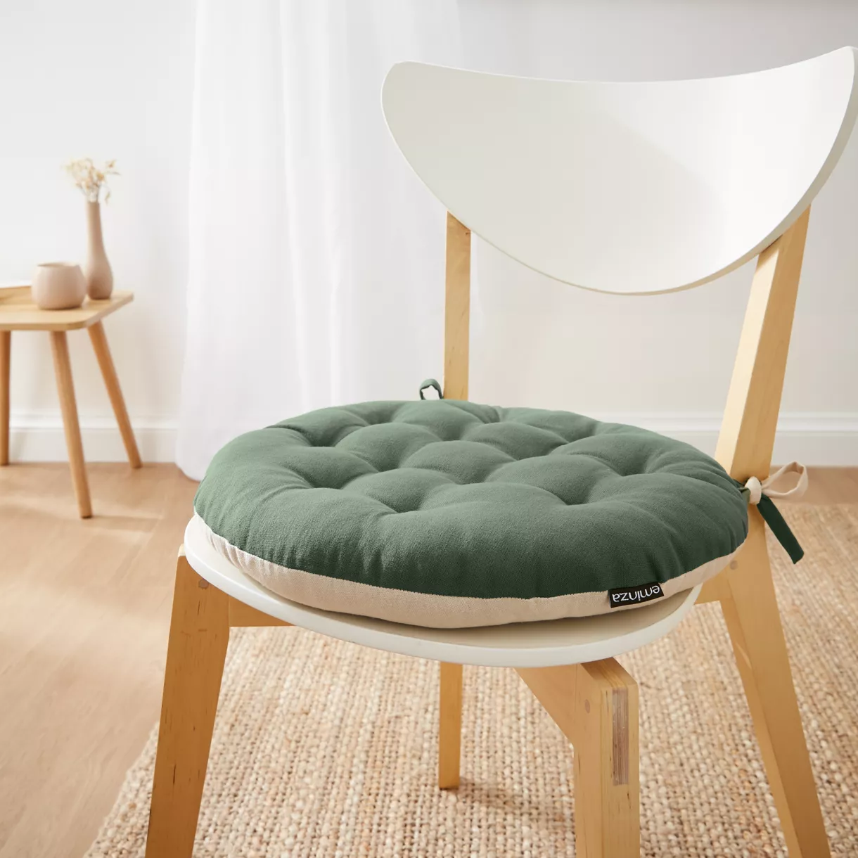 Galette de chaise ronde coton (40 cm) Pixel Bicolore Vert kaki / beige