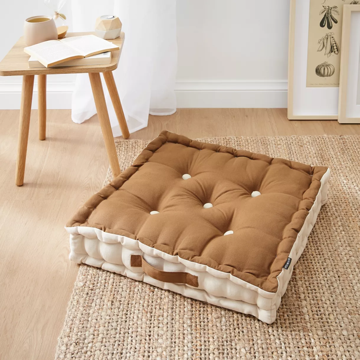 Coussin de sol carré coton (50 x 50 cm) Pixel Bicolore Camel / beige