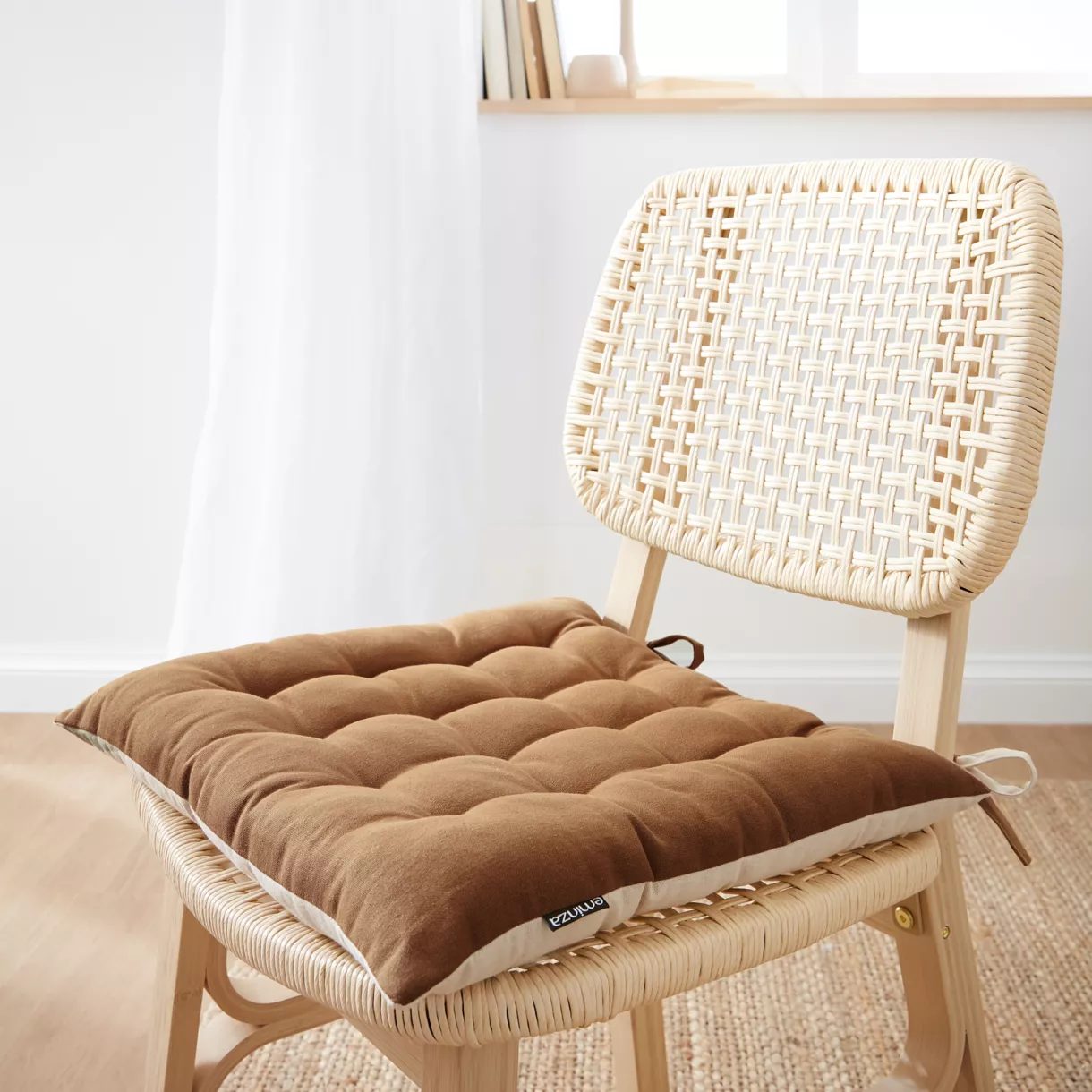 Galette de chaise carrée coton (40 x 40 cm) Pixel Bicolore Camel / beige