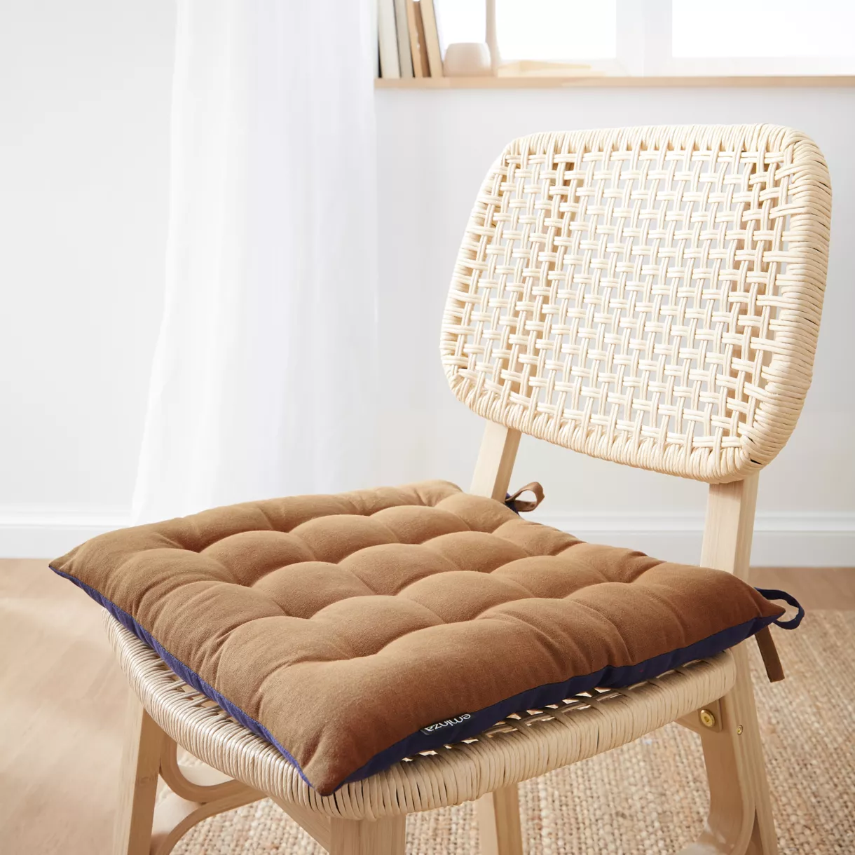 Galette de chaise carrée coton (40 x 40 cm) Pixel Bicolore Camel / bleu nuit