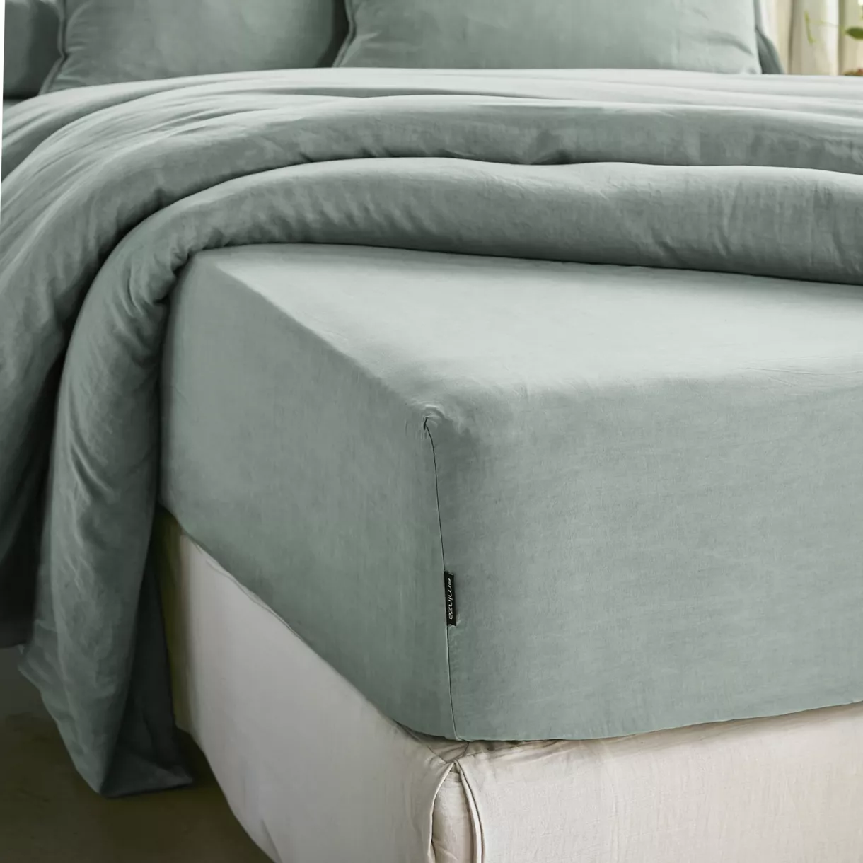 Hoeslaken gewassen TENCEL™ Lyocell (140 x 190 cm) Olivia Eucalyptus groen