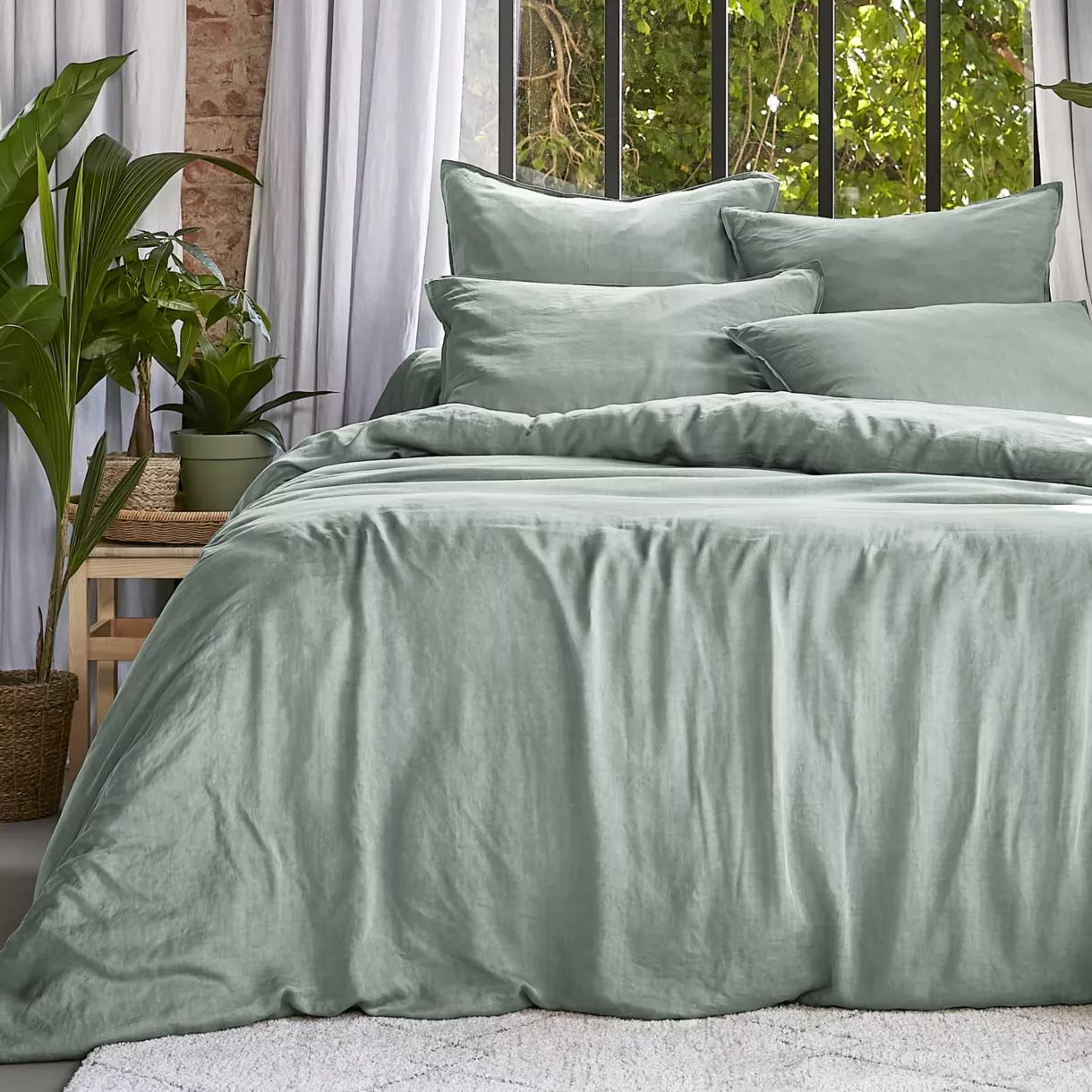Bettbezug aus gewaschenem TENCEL™ Lyocell (280 x 240 cm) Olivia Eukalyptusgrün