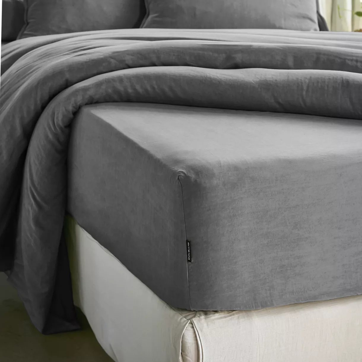 Hoeslaken gewassen TENCEL™ Lyocell (140 x 190 cm) Olivia Granietgrijs
