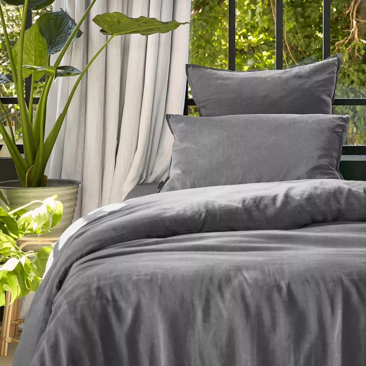 Funda nórdica lyocell Tencel™ lavado (140 x 200 cm) Olivia Gris granito 