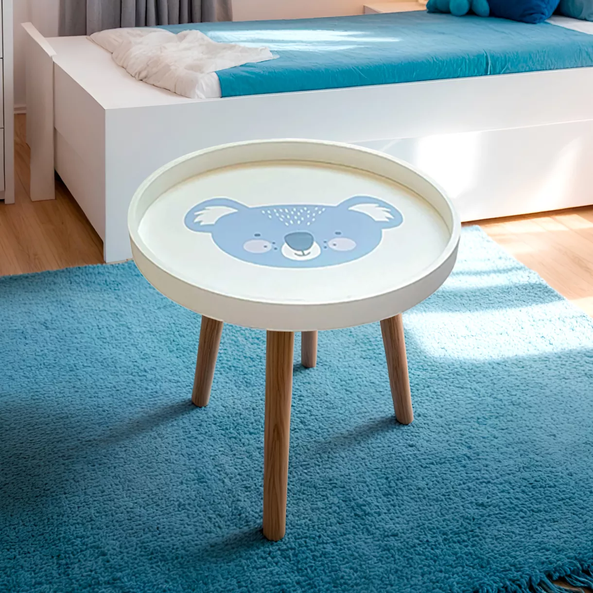 Lage houten kindertafel (D30 cm) Koala Blauw