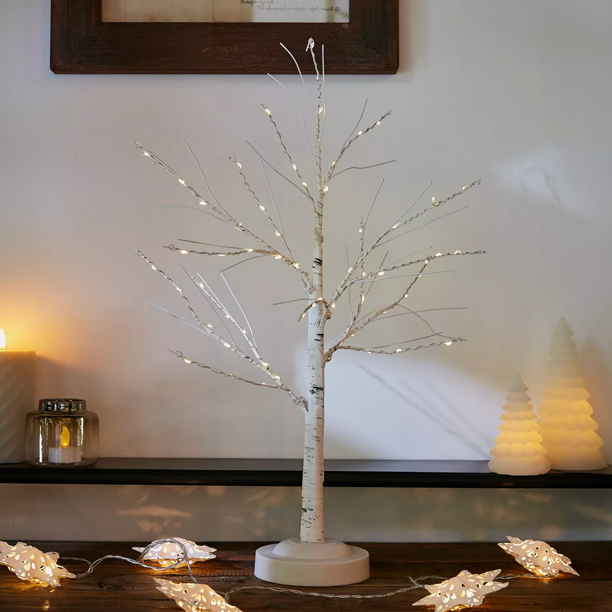 Árbol Árbol luminoso de pie negro con pilas Blanco cálido 1