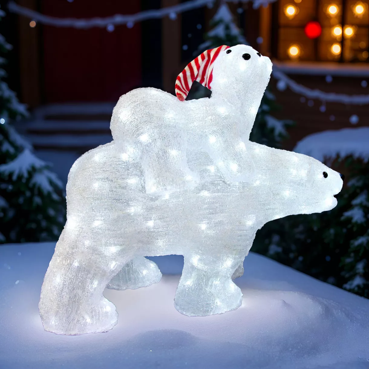 Ours lumineux et son enfant Blanc froid 112 LED 1