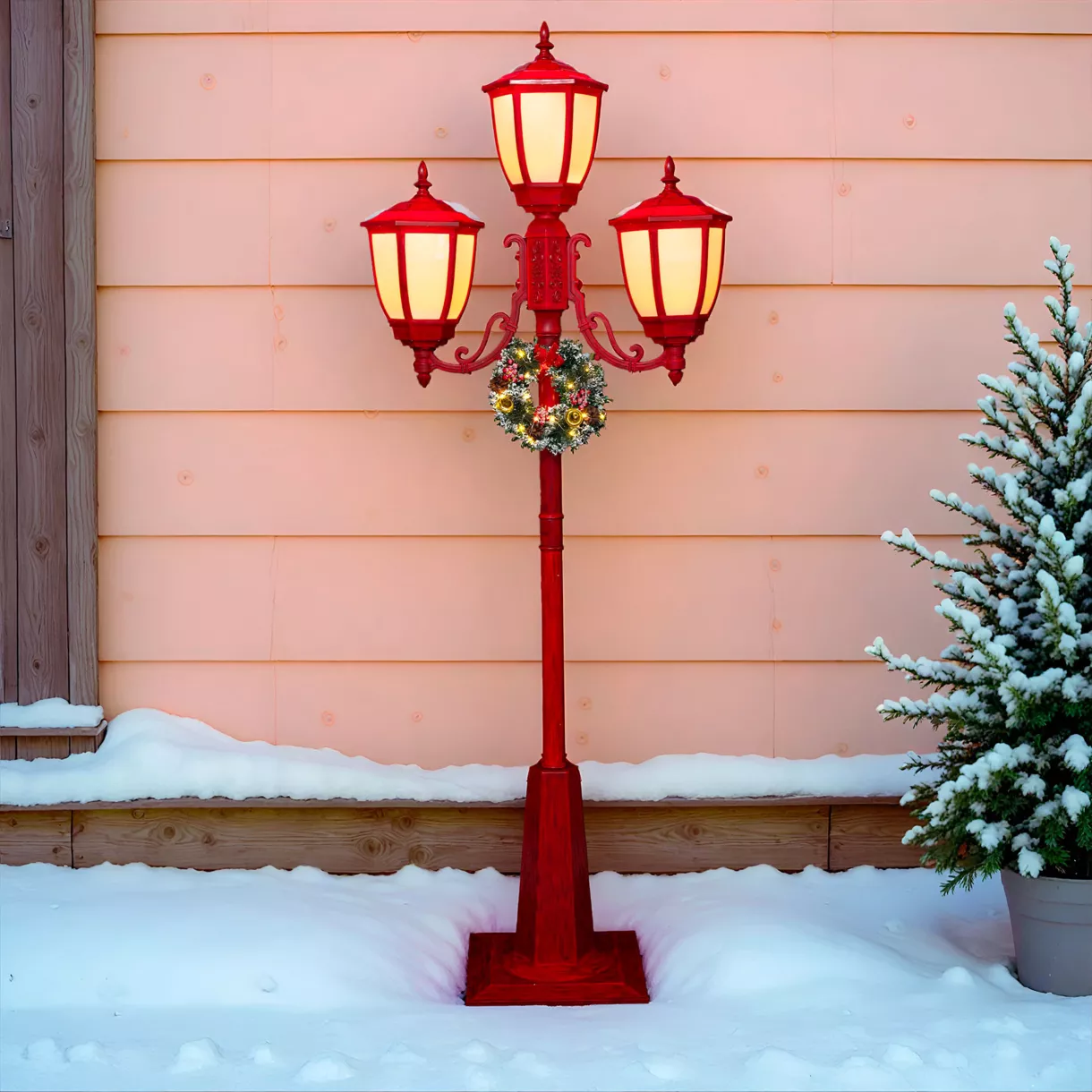 Farol iluminado  Cofre de velas de pino